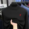 Malha Grossa Gola Redonda Masculina Outono e Inverno Meia-Idade Quente Malha de Base Bordada com Cavalo Gola Alta Masculina Roupa Masculina