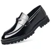 Zapatos de Cuero Casual de Negocios para Hombre, Piel de Vaca de Primera Capa, Mocasines Brillantes sin Cordones, Cuero Genuino, Charol, Zapatos Formales para Boda