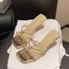Sandalias de tacón grueso de cristal estilo hada para mujer, uso exterior de verano 2026, nuevos tacones altos de cristal con lazo, dos formas de usar