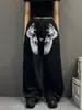 Calça de moletom vintage americana com estampa de asas, lavada e desgastada, para homens e mulheres, calça casual solta de perna larga, calça longa solta para street dance