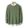 Suéter Masculino Gola Redonda Color Block Casual de Negócios Lã Grossa de Sete Agulhas Mangas Raglan Tricotado Pulôver de Manga Longa
