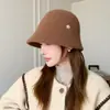 Sombrero de Pescador de Lana de Color Sólido Otoño e Invierno para Mujer, Sombrero de Cubo con Forma de Trébol, Circunferencia de Cabeza Elástica, Sombrero de Cubo Grueso de Moda para Mujer