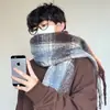 Bufanda a Cuadros de Café con Leche y Sal Marina para Mujer, Elegante Calentador de Cuello Azul a Cuadros, Grueso Calentador Estilo Coreano, Versátil para Estudiantes