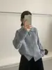 Ropa para Mujer de Nuevo Estilo Transfronteriza Otoño e Invierno Suave y Pegajosa Solapa Cremallera de Doble Cabezal Hilo Floral Suéter para Mujer Cardigan de Punto Adelgazante Moderno