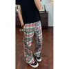 Calça casual xadrez arco-íris de alta qualidade americana para homens, novo design vintage de verão, calça de perna reta