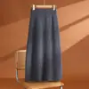 Saia midi de malha 100% lã pura com barra vazada para mulheres, cintura elástica, solta, casual, versátil, saia evasê