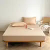 Lençol de Cama Acolchoado de Algodão Puro Padrão Espinha de Peixe Classe A 100S Peça Única Conjunto de Três Peças Algodão Puro Fio Tingido Lavado Cor Sólida Peça Única Lençol com Elástico