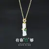 Corrente de clavícula em aço titânio estilo nacional retrô pingente de cadeado da paz de jade temperamento versátil acessórios de estilo chinês de alta qualidade