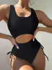 2026 Nuevo Modelo Aliexpress Traje de Baño Bikini de una Pieza Ajustado Estilo Europeo y Americano Color Sólido de Cintura Alta Sexy Traje de Baño para Playa para Mujeres