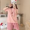 Su Xixi 0833 Pijama de Leche de Miau para Mujer Manga Corta Shorts Dibujos Animados Lindo Casual Ropa para el Hogar Traje de Dos Piezas