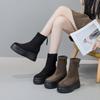 Botas Slim Elásticas Que Não Cansam Seus Pés, Botas Martin de Solado Grosso, Novo Estilo 2025, Salto Bloco, Botas Curtas com Zíper, Botas de Cano Curto Pretas de Bico Redondo
