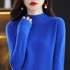 Suéter de Lana 100% Pura para Mujer, Suéter Básico de Cuello Medio Alto, Tejido de Color Sólido, Nuevo Estilo de Lana Fina Otoñal, Corte Holgado