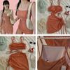 Traje de baño conservador de estilo coreano para vacaciones en aguas termales con falda inclinada sencilla y dulce para chicas transfronterizas.