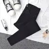 Jeans Engrossado com Forro de Lã Feminino Outono e Inverno Cintura Alta Emagrecedor Calça Lápis Longa Fashionável Justa Stretch Cinza Algodão