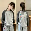 Ropa interior térmica para niñas con forro polar para otoño e invierno, ropa interior casual, cuello redondo, mangas largas en bloques de color, tejido cepillado, para niños de talla mediana y grande, top cálido