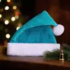 Gorros de Navidad transfronterizos de felpa corta para adultos, disponibles en rojo, verde, rosa, azul, negro y morado con logo al por mayor