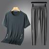 Camiseta de manga corta para hombre de mediana edad y mayor, traje de seda helada de verano, ropa deportiva para hombre, traje casual de dos piezas para padre
