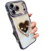 Adequado para Capa de Celular iPhone 18Pm com Furos nas Bordas com Suporte de Espelho de Maquiagem em Formato de Coração, Capa Protetora Apple 17, Novos Modelos para 15 e 16