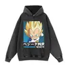 Sudadera con capucha de estilo vintage, desgastada, estampado de anime japonés, talla grande, cuello redondo, sudadera sin cierre, para exportación y ventas transfronterizas