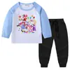 2026 Nova Camiseta Infantil de Primavera e Outono Gola Redonda Desenho Animado Manga Longa Camiseta Básica Conjunto para Meninos e Meninas Camiseta de Algodão
