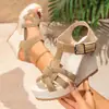 Nuevas Sandalias Romanas Tejidas 2026 para Verano, Talla Grande, Plataforma de Suela Gruesa, Cierre de Velcro, Sandalias de Cuña Hueca para Mujer