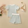 2025 Nuevo Estilo de Verano Infantil y para Niños Pequeños Unisex para Niño y Niña Bebé Rayado Sencillo Transpirable Cuello Redondo Manga Corta Traje de Shorts