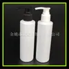Bomba de pressão preta frasco branco 200ml líquido para cuidados com a pele frasco secundário bomba de rosca frasco de ombro plano frasco de shampoo frasco de removedor de maquiagem