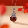Jóias Yuebao Prata Esterlina S925 Âmbar Sangue Estilo Vintage Tendência Nacional Ruyi Vazado Lótus Pingente de Cabacinha Saquinho Ornamento Pendente