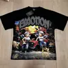 Comércio Exterior Transfronteiriço Atacado Nova Marca Tendência Estilo Americano Camiseta 280g de Manga Curta para Homens e Mulheres com Strass Estampado, Caimento Solto Manga Meia
