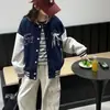 Chaqueta de Béisbol a Bloques de Color Estilo Universitario para Niñas, Abrigo Versátil Casual para Estudiantes, Top de Moda