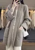 Suéter casual de tricô grosso tamanho plus size estilo coreano para outono e inverno, top elegante de comprimento médio, jaqueta cardigã de tricô folgada para mulheres
