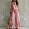 Conjunto de Dos Piezas para Mujer 2026 Verano Otoño Nuevo Estilo Urbano Top de Halter con Corbata Cintura Elástica Pantalones de Pierna Ancha