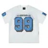 Camiseta de Malla Transpirable con Estampado de Silueta Holgada Estilo Retro Americano Verano con Aberturas Cuello Redondo Manga Corta Tops de Punto para Hombre y Mujer