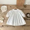 Vestido Estilo Coreano para Niña con Adorno de Encaje, Cuello de Muñeca, Mameluco Blanco, Vestido de Princesa Versátil para Bebés, Conjuntos Coordinados para Hermanas