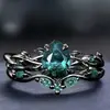 Huajie Novo Anel Cruzado Temu Moda Par de Anéis Preto Fosco Inlaid Anel com Diamante Verde Europeu e Americano Ins Joias de Noivado para Mulheres