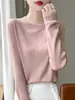 Suéter de malha com fio cardado espesso, botão de pérola, gola redonda, top base, suéter feminino de manga longa, peça íntima, malha base
