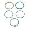 Pulsera Popular Transfronteriza Estilo Vaquero Occidental con Cuentas de Bambú Turquesa Pulsera Retro con Textura de Brújula Vieja Cinco Piezas
