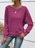 Amazon transfronterizo 2026 nuevo top de camiseta casual cómodo de color liso con cuello redondo, estilo europeo y americano, para mujer, manga murciélago de otoño e invierno