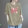 Camiseta rosa de manga corta para mujer, corte holgado, imitación algodón, nuevo estilo verano 2024, talla grande, longitud media, estilo coreano, top casual de cuello redondo