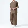 Traje Masculino Elegante de Verão 2026, Estilo Chinês, Moderno, Botões, Tamanho Grande, Caimento Solto, Conjunto Casual de Duas Peças Respirável de Seda Gelada
