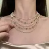 Elegante Collar Apilable de Diamantes de Colores y Perlas de Estilo Palacio Retro para Mujer Exquisita Cadena de Clavícula de Lujo Similar al Oro