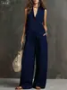 Ropa de Verano Transfronteriza Europea y Americana para Mujer 2026, Conjunto de Lino Estilo Perezoso, Chaleco sin Mangas + Pantalones de Pierna Ancha, Suave y Elegante