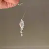 Colar Zircônia Gota de Areia Starfall para Mulheres, Gargantilha Galáxia Brilhante Prata Escovada Diamante Cintilante, Corrente de Clavícula Bouquet de Nicho