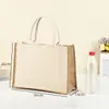 Bolsa de lona combinada com bolsa de juta, pode ser decorada com grafite, bolsa tote DIY, bolsa de grande capacidade, bolsa tote simples para o dia a dia