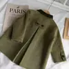 Roupas infantis coreanas 2026 outono novo estilo tema floresta lapela retro verde casaco de lã para meninas, jaqueta de lã moderna de inverno