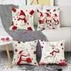 Funda de Almohada Serie Navideña con Estampado de Papá Noel y Muñeco de Nieve, Funda de Cojín Blanca, Almohada de Papá Noel