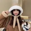 Chapéu de Inverno Feminino com Forro de Fleece, Espessado para Proteção contra o Frio, Uso Duplo como Bolsa, Chapéu de Algodão Peludo, Chapéu Quente que Protege as Orelhas
