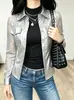 A1146 Chaqueta de PU Transfronteriza Europea y Americana para Amazon, Moda para Viajar, Diseño Versátil con Encaje Empalmado, Color Sólido
