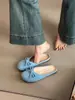 Pantuflas de color liso estilo girly con lazo dulce, punta cerrada 2026 primavera/verano, para exteriores, sin cordones, suela suave, punta redonda, mules