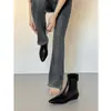 Botines estilizados de tacón de cuña con inspiración francesa y coreana, con forro de felpa, versátiles y de moda, con punta fina para mujer